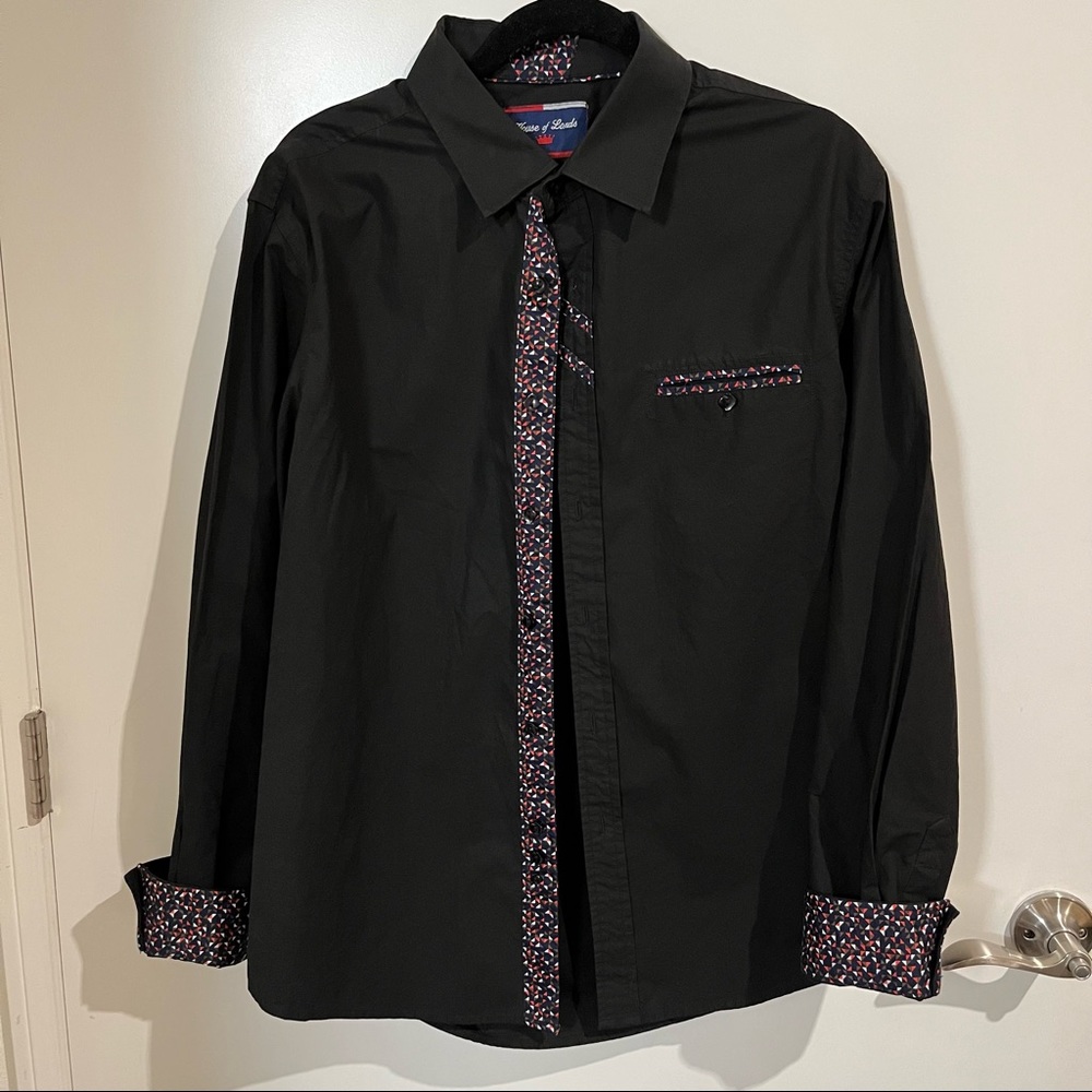 House of Lords XL Black Geometric Button Up Dress Shirt